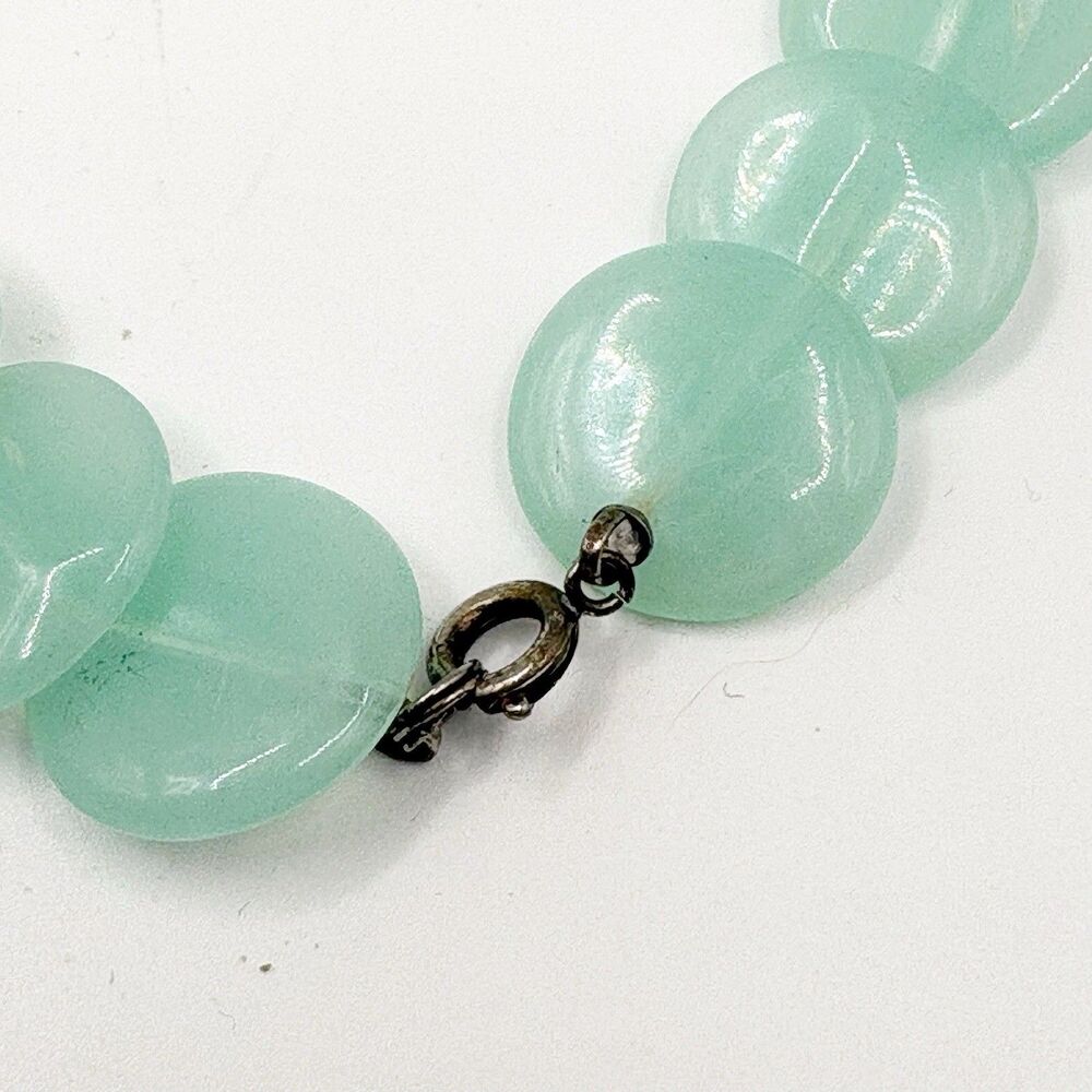 Vintage Light Green Flat Circle Bead Necklace 24” - Picture 2 of 5